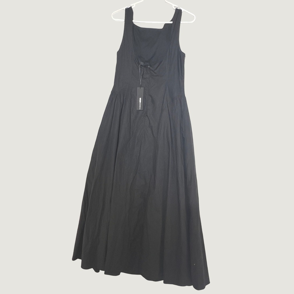 Fashion Nova Elena Black Poplin Maxi Dress Size L Sleeveless Pockets - Picture 6 of 7